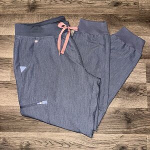 FIGS Zamora High-Waisted Jogger Scrub Pants Heather Denim Pink Womens Large NWOT